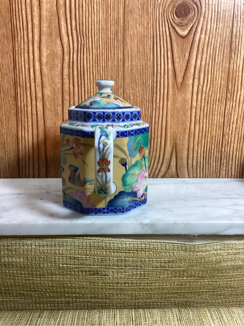 Vintage Takahashi San Francisco Lotus Flowers and Ducks Teapot Hexagon Japan